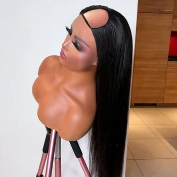 

Long Straight Glueless U Part Wig Human Hair Wigs 200% Brazilian Can Do Any Side Remy Can Be Permed & Dye Slove Hair