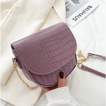 

Shoulder Bag Women 2020 Fashion Saddle Bag Crocodile Print Female Phone Pouch Purse Solid Color Crossbody Bag Women Clutches
