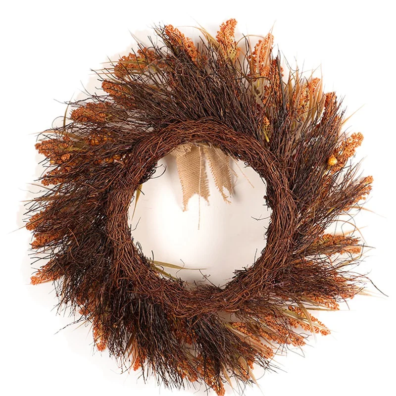 Autumn Grain Wreath Artificial Flower Front Door Wedding Wall Home Decor Thanksgiving Decoration Wreath Wheat Ear Grain Harvest