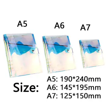 

A5 A6 PVC Rainbow laser Transparent Notebook diary Planner Book leaf Cover Office Note Glitter Loose Clip Supplies E1W7