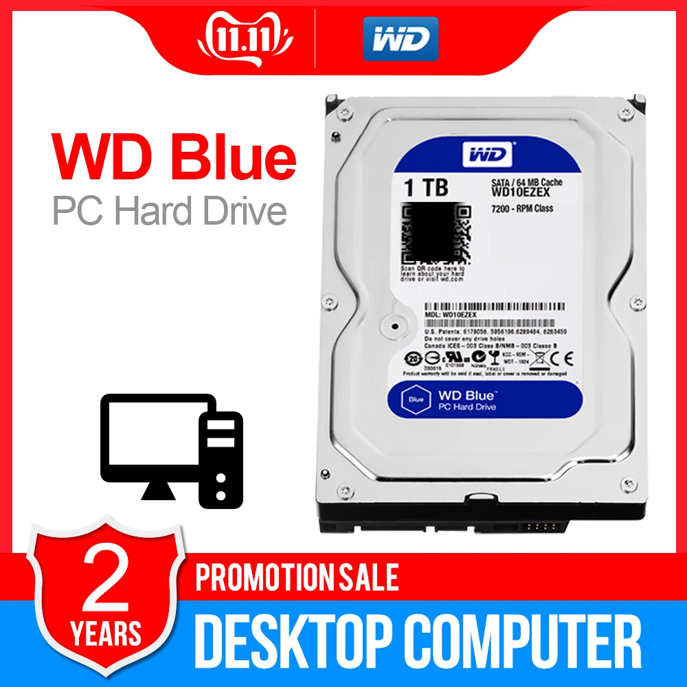 Жесткий диск WD Blue 3 5 SATA3 для настольного ПК 1 ТБ внутренний жесткий 6 дюймов sata 64 м
