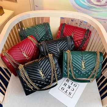 

2020 new lady's bag rhombus embroidered soft surface texture ocean air chain bag fashion one shoulder oblique satchel