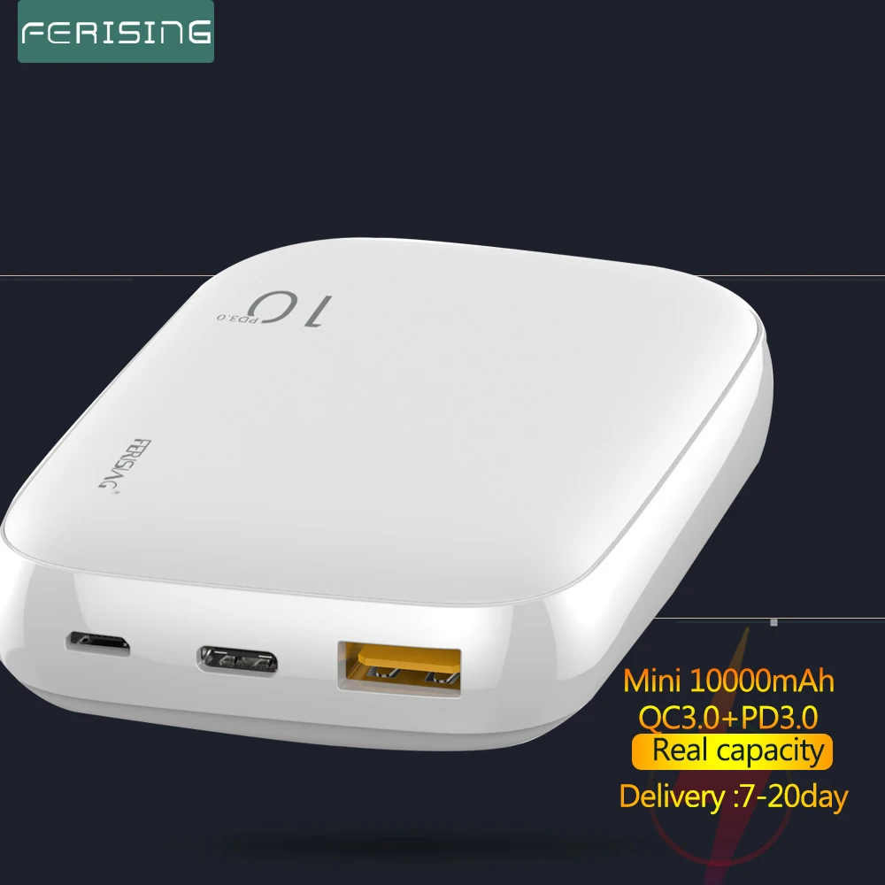 FERISING Mini 18W Power Bank 10000mAh Portable External Battery Fast Quick Charger USB Type C QC 4.0 3.0 for Xiaomi Powerbank | Мобильные