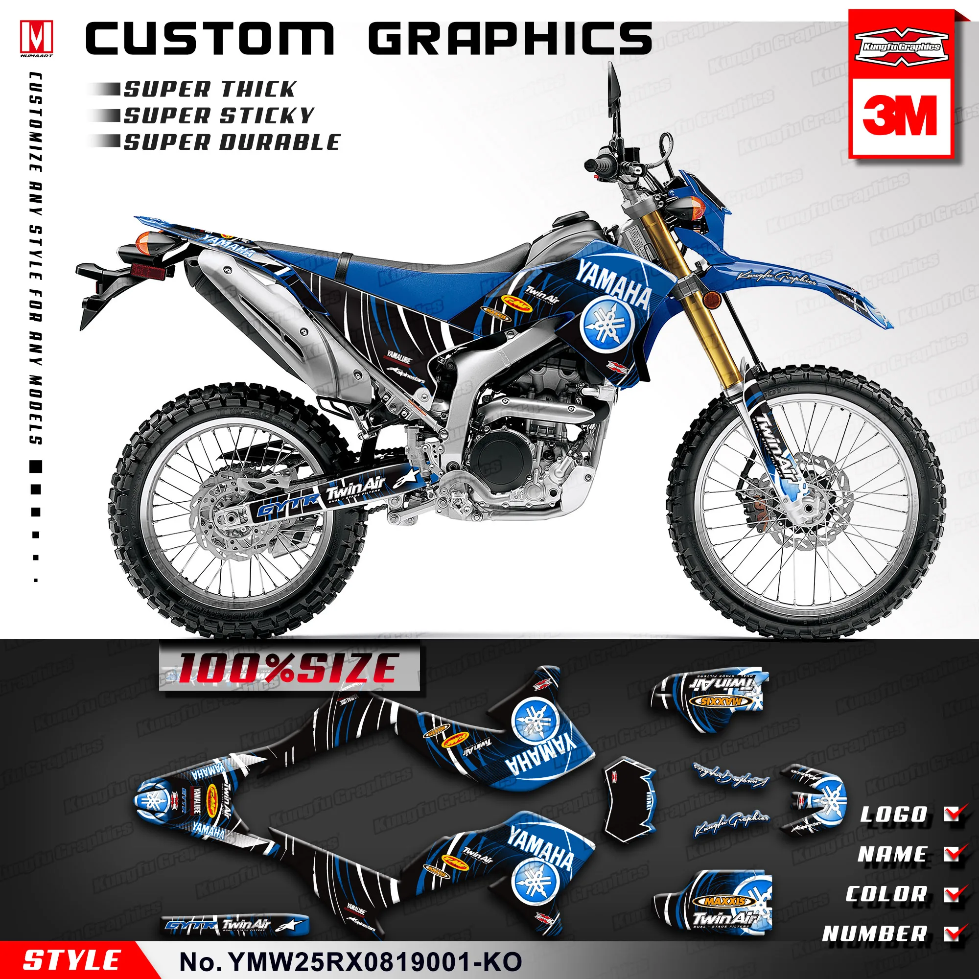KUNGFU графика мотоцикл талон техосмотра Мотокросс Набор наклеек для Yamaha WR250R WR250X WR 250R 250X синий(Стиль № YMW25RX0819001-KO