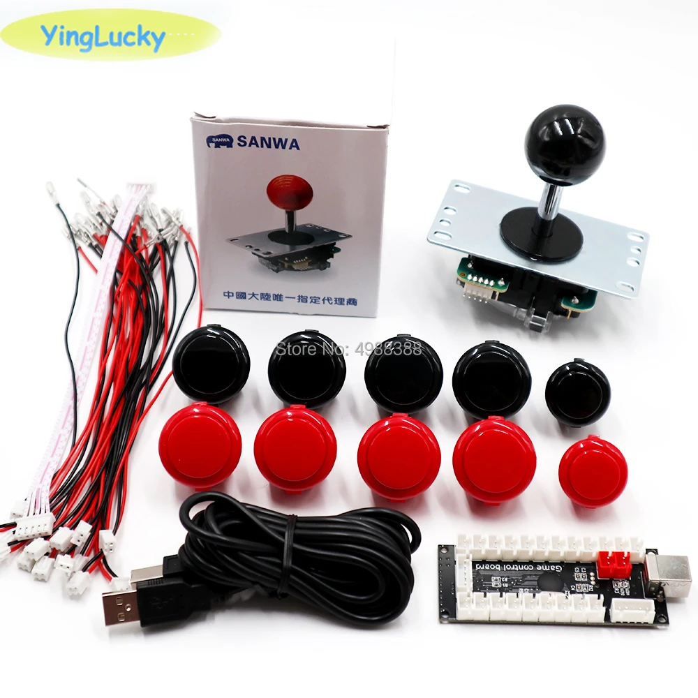 Аркадный джойстик DIY Kit, Sanwa Джойстик 8YT, OBSF 24 мм, Комплект Аркады своими руками, USB кодировщик для ПК, для Аркады MAME& Raspberry Pi 3B