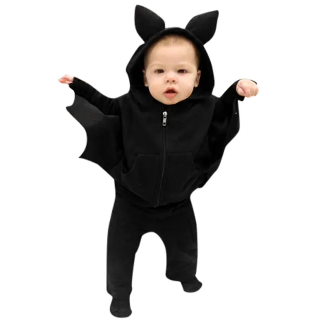 

CHAMSGEN Toddler Kids Clothing Baby Boys Girls Long Sleeve Halloween Costume Romper Cartoon Bat Ear Hat Outfits Set 19August12