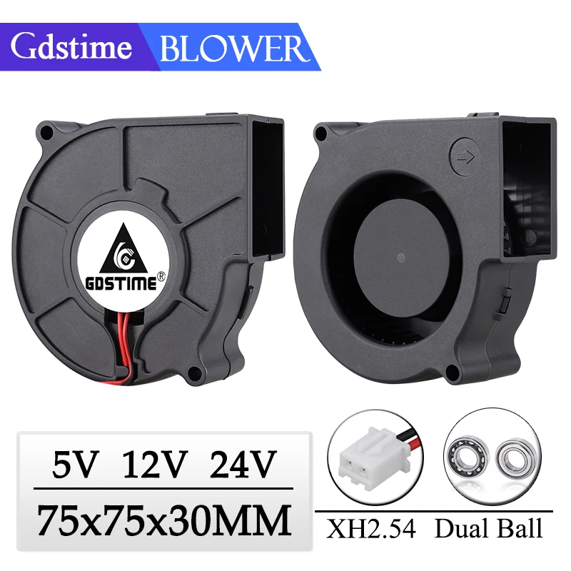 Gdstime-ventilador Centrífugo dc 5v 12v 24v 75 mm x 30 mm 7530 cm Dual Ball Turbo Ventilador 75 mm Purificador de Calor