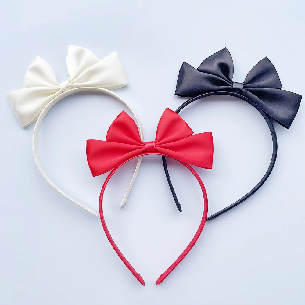 

12pcs Glossy Grosgrain Bow Hairbands Solid Bowknot Hard Headbands Fashion Boutique Hair Accessories for Girls Princess Headwear