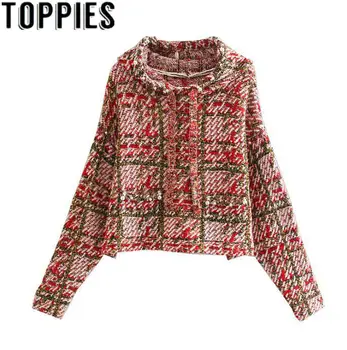 

2020 Spring new arrival women chic plaid hooded sweaters knitting pink hoodies long sleeves knit jumpers