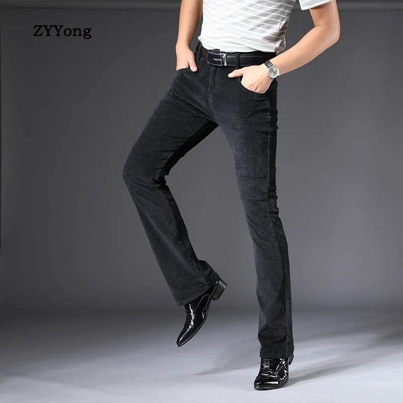 ZYYong Retro Corduroy Men's Trousers Solid Black Winter Autumn Casual High Waist Loose Flared Pants Trousers Men's Size 28-38
