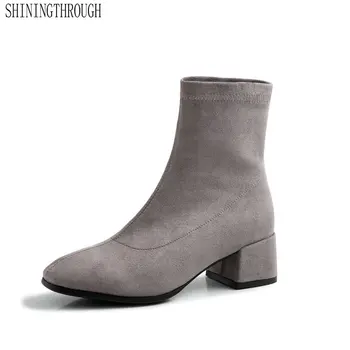 

2020 New Suede Leather Ankle Women Boots Fashion Not lace-up High Heel Women Shoes Ladies Autumn Winter Party Shoes