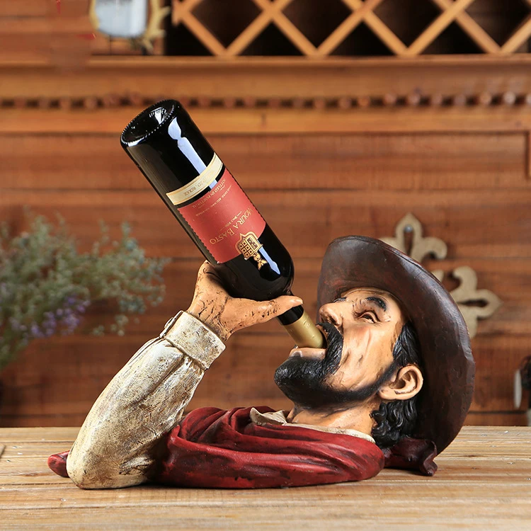 Western Cowboy Character Drink Wine Bottle Sculpture Half Length