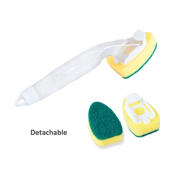 

Sponge Replaceable Cleaning Brush With Refill Liquid Handle Scouring Pad Sponge Brush Dispenser Dish Scrubber Home Washing Tool
