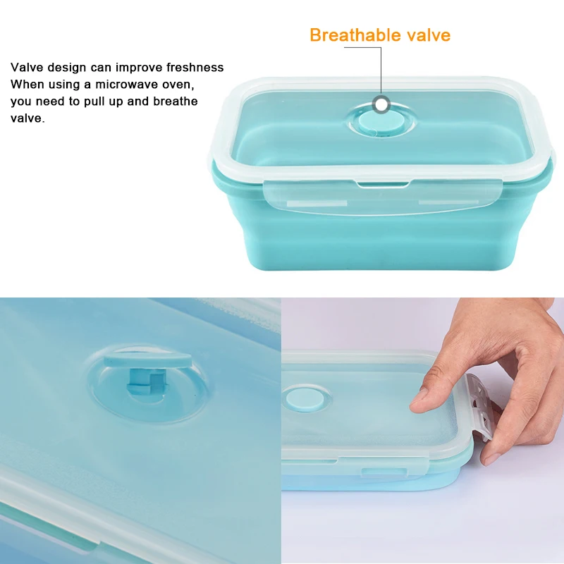 Silicone Collapsible Lunch Box Food Storage Container Bento Microwavable Portable Picnic Outdoor Camping Lunch Box