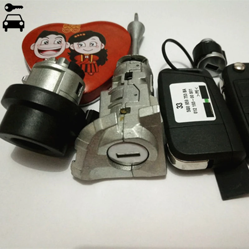 Original-Car-ignition-Tail-Lock-Full-Set-with-2-Remote-Key-434MHz-ID48-Chip-for-VW