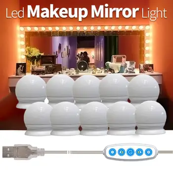 

Hollywood Style LED Makeup Mirror Light USB Power Adapter ABS Makeup Bulb Plug Dimming Makeup Light Wall Lamp Mirror Light