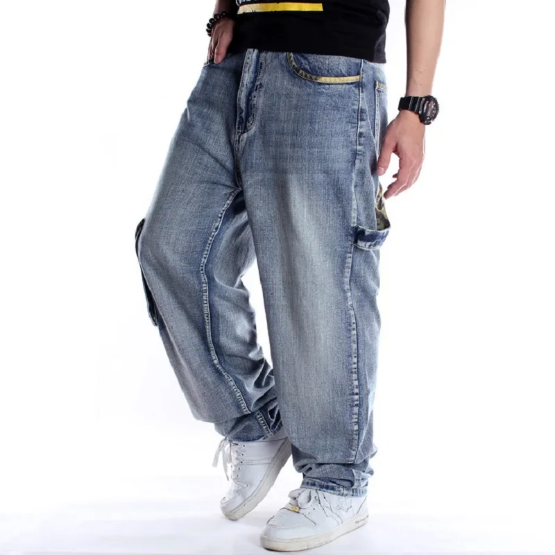 Jeans Pants Side-Pockets Denim Overalls Loose Baggy Big-Size Harem 46 Hip-Hop Fit 44