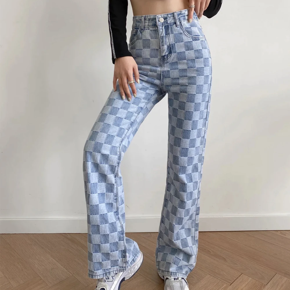 women Fashion Casual straight Plaid 