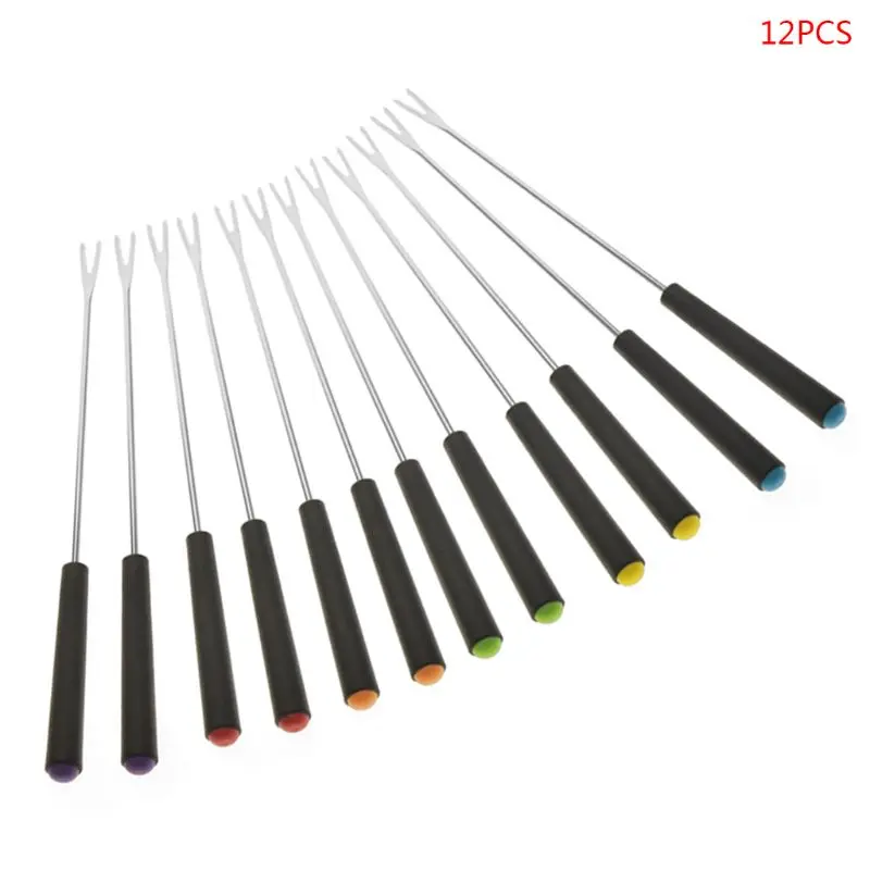 Plastic Handle 12 шт./компл. вилки для барбекю Струны для жарки барбекю палочки с деревянной/пластиковой ручкой Зефир иглы для горячей собаки открытый инструмент для кемпинга - Цвет: Plastic Handle