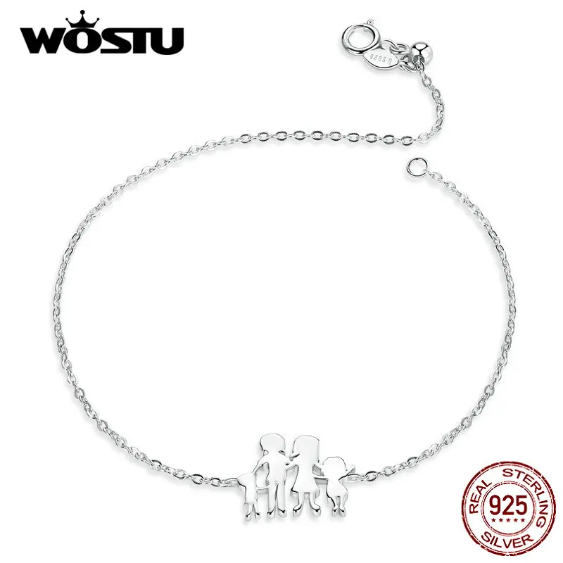 WOSTU Настоящее серебро 925 пробы Семейный Браслет для женщин мама папа и дети милые