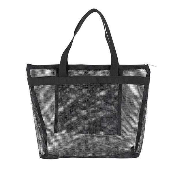 PURDORED 1 Pc Large Capacity Mesh Beach Bag Women Shoulder Bag Clear Cosmetic Tote Bags Travel Organizer Bag Trousse De Toilette - Цвет: black