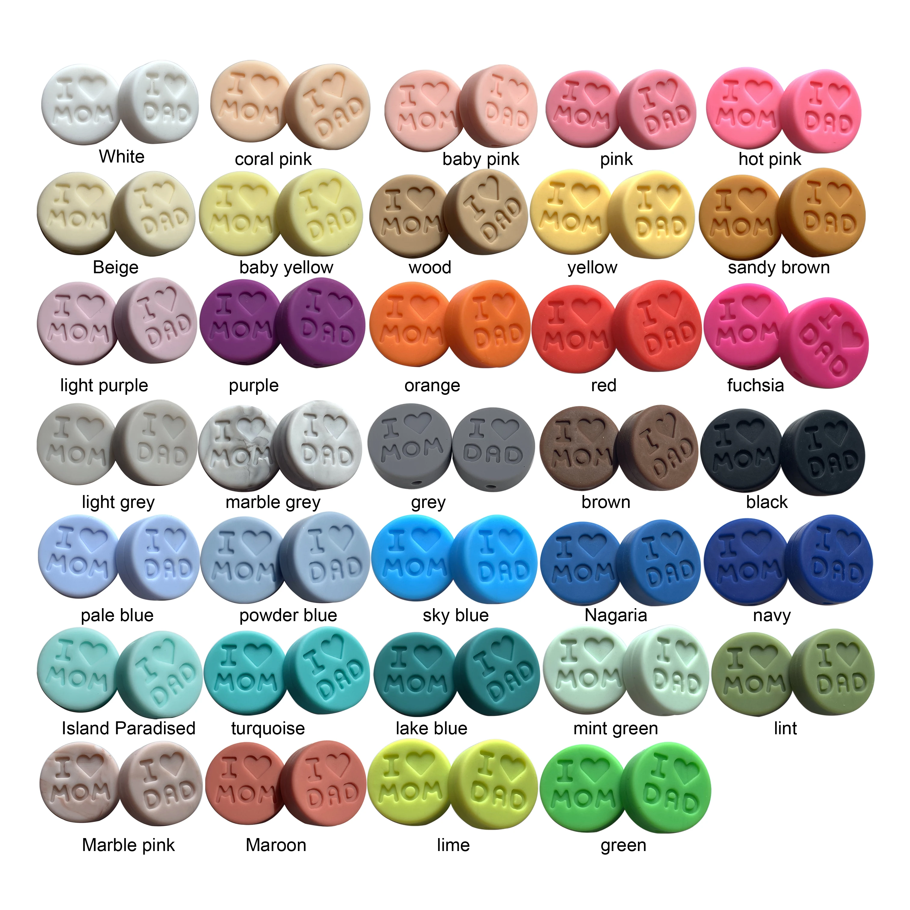 

Silicone Beads "I Love Mom/DAD" Teething Beads For Baby Teeth Pacifier Clip Making Food Grade 100pcs Silicone Bead