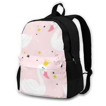 

School Backpack for TeenagesBackpack Leisure Rucksacks TravelCute Princess Swan On Pink Background daypa