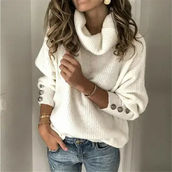 

Women's Winter Long Sleeve Solid Color Sweater Autumn Jumper Pullover Tops Turtleneck Sweater Top