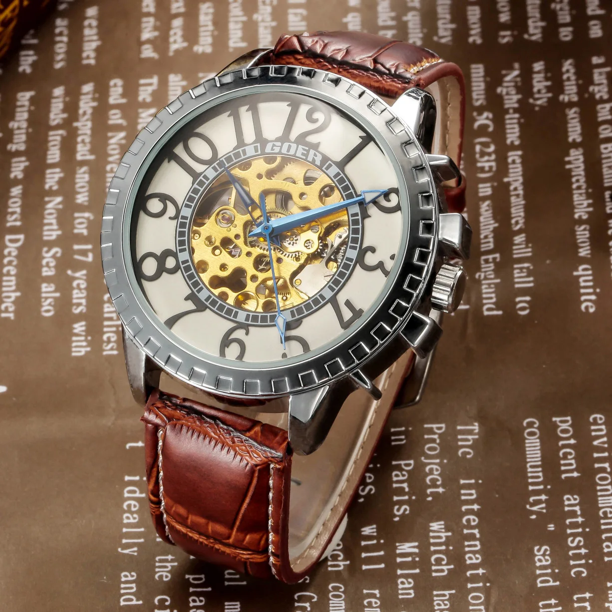 

Geor Hollow out Automatic Analog Watch MEN'S Table Leather Belt Analog Watch Gz0022