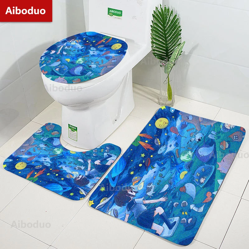 

Aiboduo Cute Girl Non Slip 3pcs/set Toilet Lid Cover Set 40*60cm Anime Kawaii Restroom Rug BathMat Warm Home Decoration Carpet