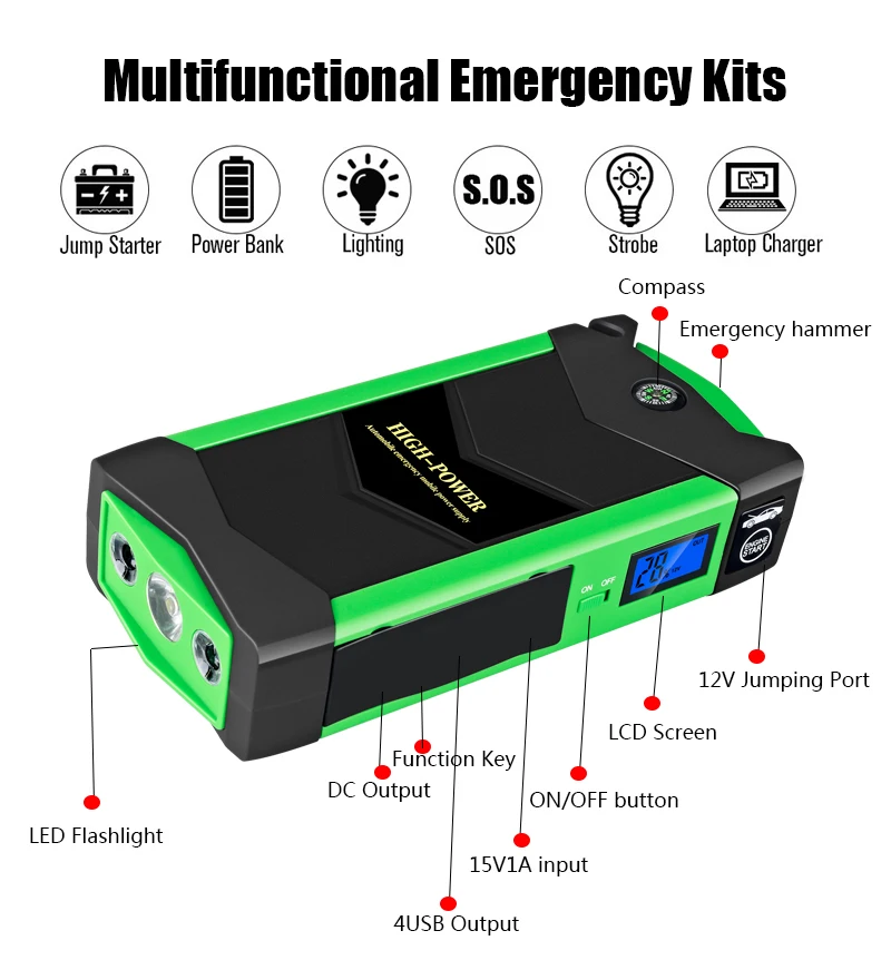 WINTUWAY 12V многофункциональный автомобильный стартер 1000A пиковый Банк мощности автомобильное зарядное устройство Автомобильный усилитель Банк мощности пусковой B-JX19-3