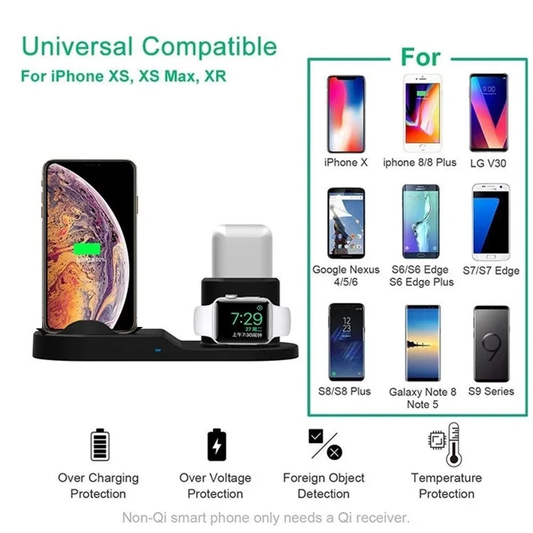 Desk Qi fast charge Wireless Charger Charging Stand Dock Station for iPhone watch Series 3 in 1Fast  Wireless Charger