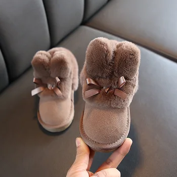 

New Boots for Girls Suede Toddler Winter Boots Warm Fur Winter Shoes for Girl Bow Band Baby Snow Boots Kids Footwear