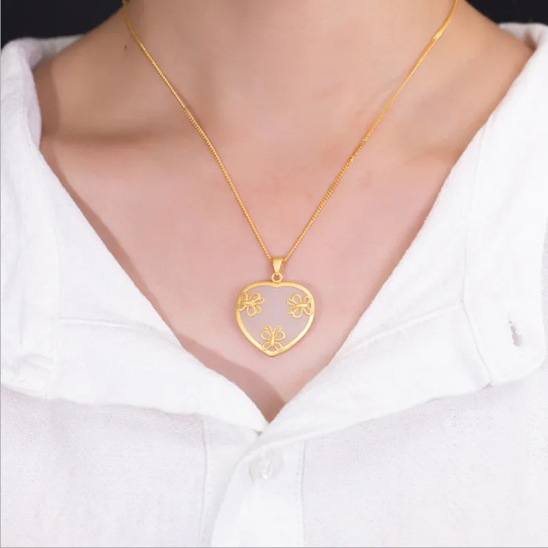 Uglyless Sweet Heart Jade Necklaces for Women Handmade Butterfly Pendants+ Chains Real 925 Silver Sweet LOVE Gifts Jewelry P758