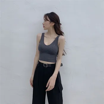 

Underwear Women V-neck Gathered Camisole Female Sexy Lingerie Intimates With Removable Padded Women Knitted Tank Crop Top New .