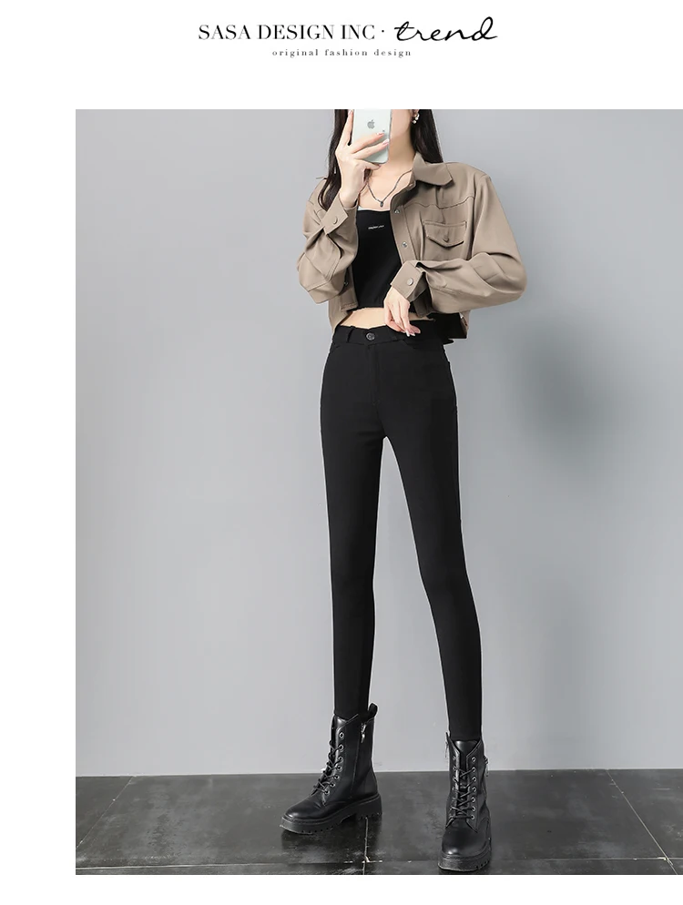 S-3XL High Waist Casual Pants Women Spring Autumn 2022 Elasticity Trousers Black Pencil Pants Retro Slim Bottoming Magic Pants honeycomb leggings