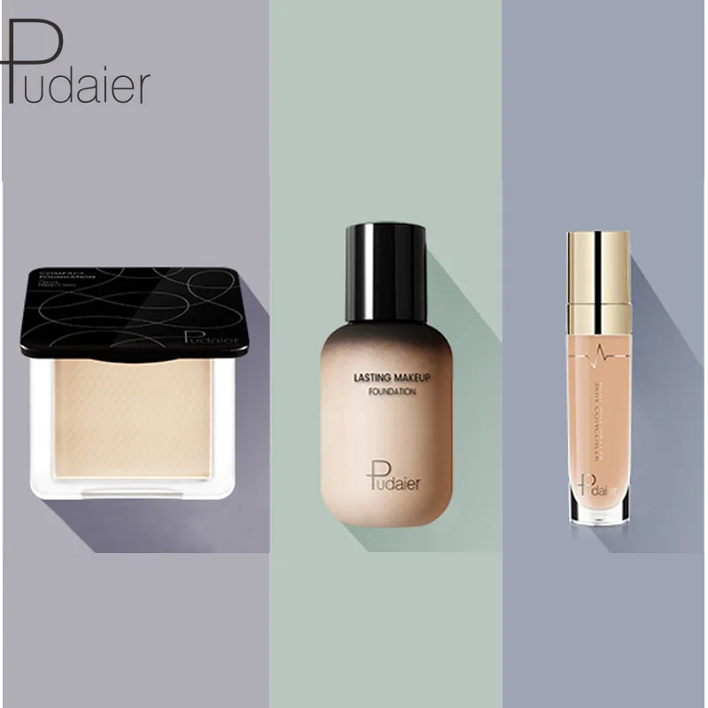 

Pudaier Face Base Makeup Set Liquid Foundation for dark skin Bronzer Powder Concealer Cosmetic Cover Dark Circle Acne Mark Spot