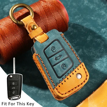 

2020 New Leather Car Key Case Cover For Volkswagen VW Golf 7 MK7 Tiguan For Skoda Octavia Karoq Fob 3 BTN Key Holder Protector