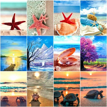 

HUACAN Painting By Number Seaside Scenery Kits Drawing Canvas HandPainted DIY Picture By Numbers Beach Landscape Home Decor