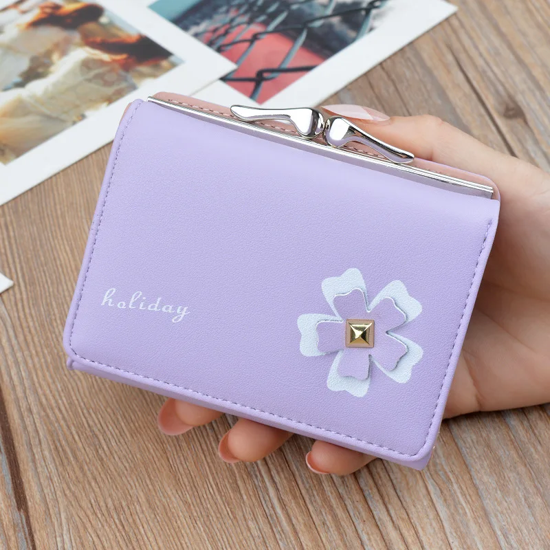 

Short wallet female Korean version student cute pocket change small fresh versatile printed solid flower folding Wallet