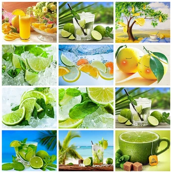 

Huacan Diamond Painting Full Square Fruit 5D DIY Diamond Embroidery Mosaic lemon Decorations Home
