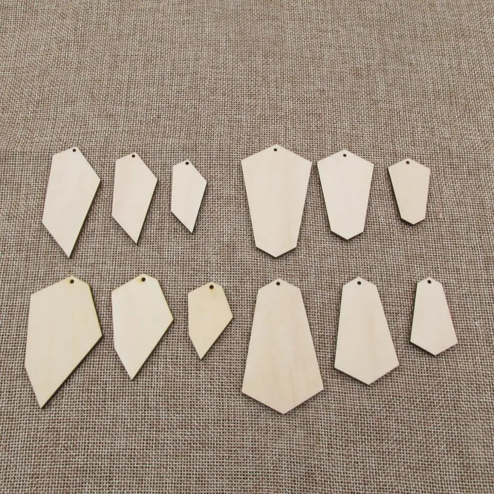 Unfinished Wood Crafts Geometric Shapes DIY Plywood Blank Wooden Cutouts For Earrings Jewelry Handmade Project | Дом и сад