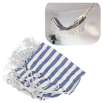 

1Pc Canvas Tassel Hammock Portable Hanging Chair Cotton Rope Swing Bed Seat for Indoor Outdoor Camping (Blue)