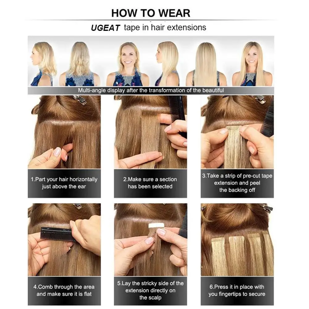 Ugeat Tape in Hair Extensions Real Human Hair 12-24