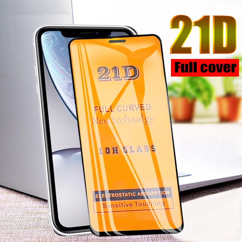 Защитная стеклянная пленка 21D для IPhone 7 6 6s 8 Plus Защита экрана X XS Max XR полное
