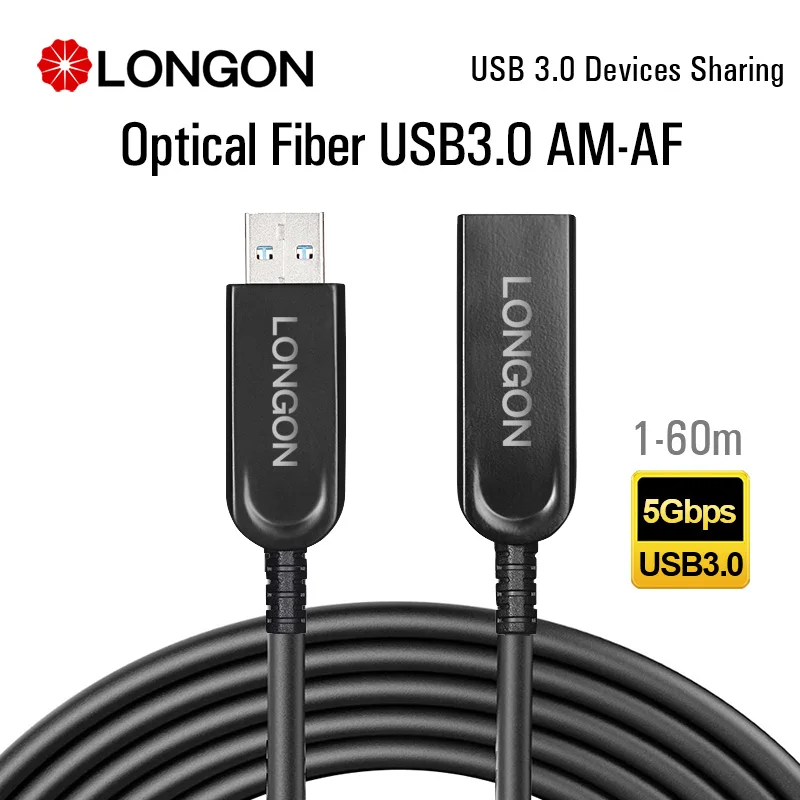 

LONGON USB3.0 Male to Female Optical Fiber Extension Cable 5Gbps 5m 10m 15m 50m For USB KVM Extension Remote Desktop USB Camera