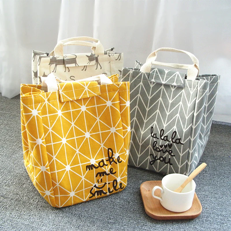 

Japan Style Large Water-proof and Thickened Lunch Box Bag Canvas Insulated Hand Bento Bag Aluminum Foil for Inner