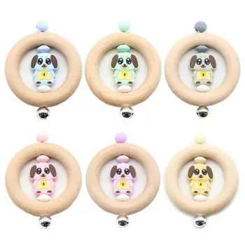 

Hot Baby Teether Rattle Newborns Bed Bell Animal Wooden Ring Teething Soother A2UB