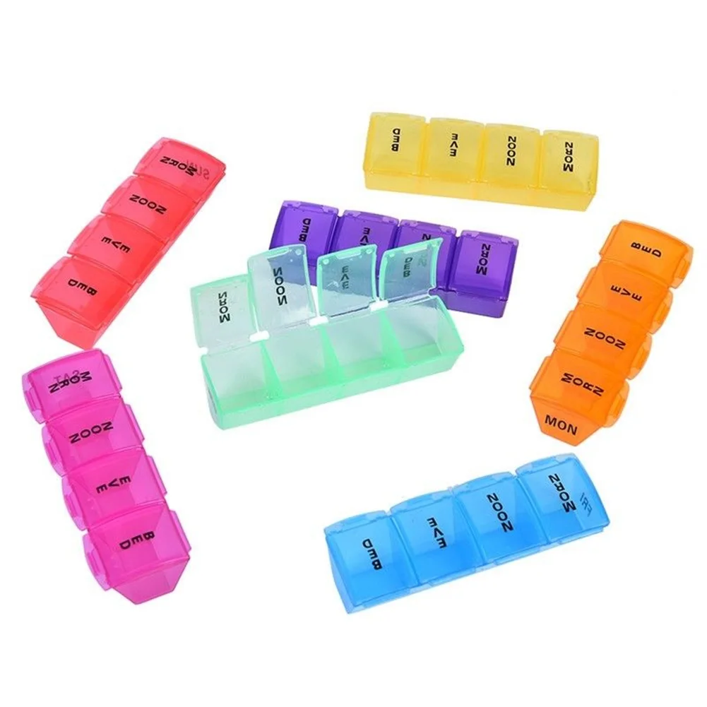 Large Capacity Dispenser Storage Holder Up Pill Case Organizer Travel Rainbow Colored Weekly Moisture proof Sealing 2