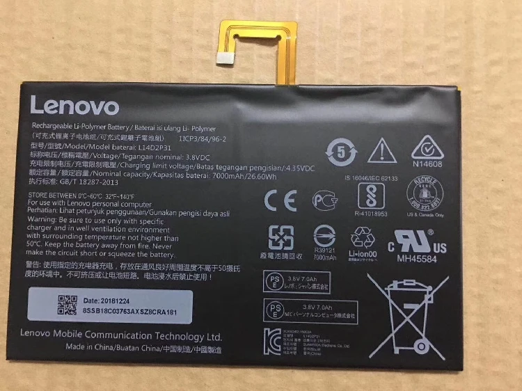 Новые оригинальные Батарея для планшета LENOVO Tab 2 A10-70LC A10-70F Tab 2-X30M X30F L14D2P31 3,8 V 26.6WH